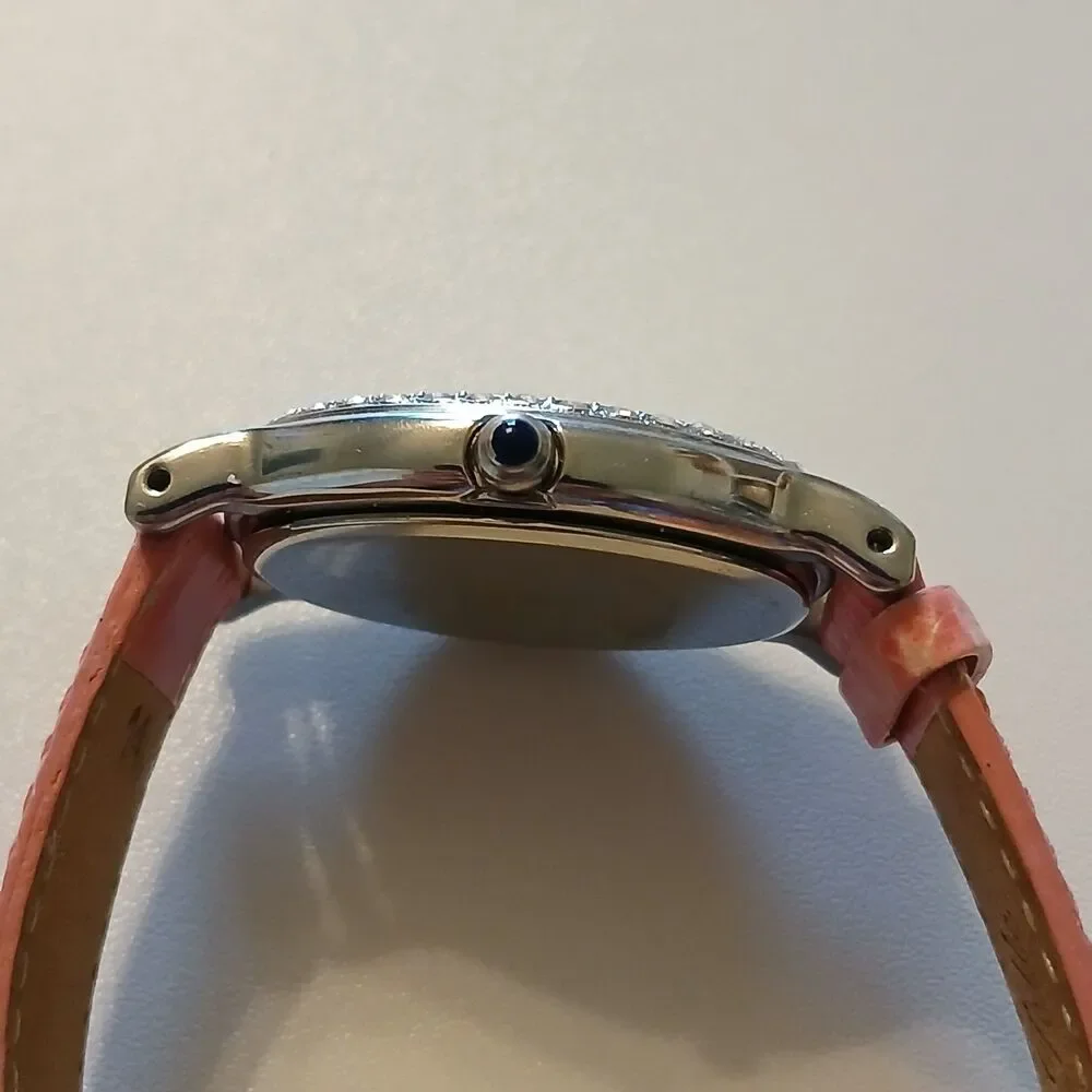 Giorgio Milano Women Crystal Bezel Oval White Dial Pink Leather MOP Dial Watch